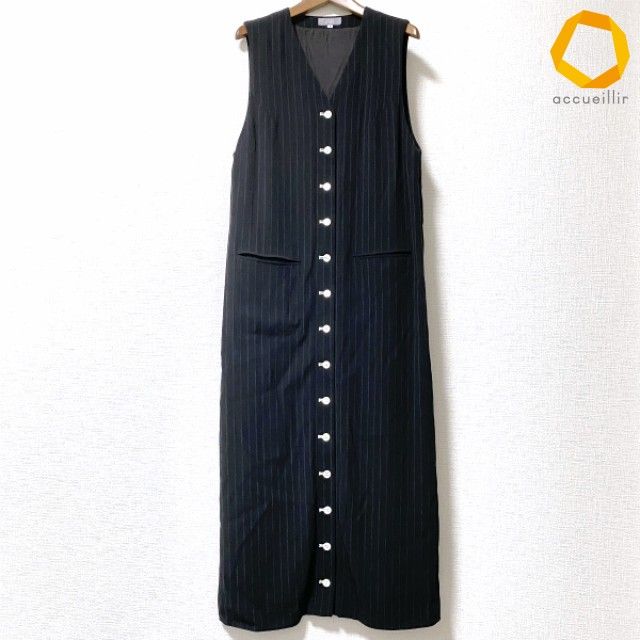 #anc トクコ TOKUKO1erVOL ワンピース 9 黒 ロング ストライプ ノースリーブ レディース [1003695]