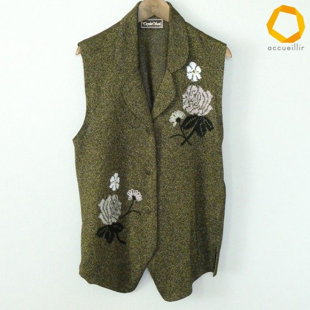 #a サイトウトヨコ 斉藤都世子 ベスト・ジレ 茶系 ラメ ノースリーブ 刺繍 花柄 ニット レディース [1006145] k01
