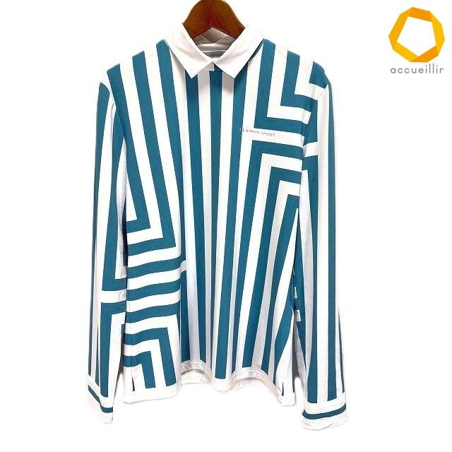 #a ランバンスポーツ LANVIN SPORT カットソー 40 水色系 白 ストライプ ゴルフ レディース [935458] k01