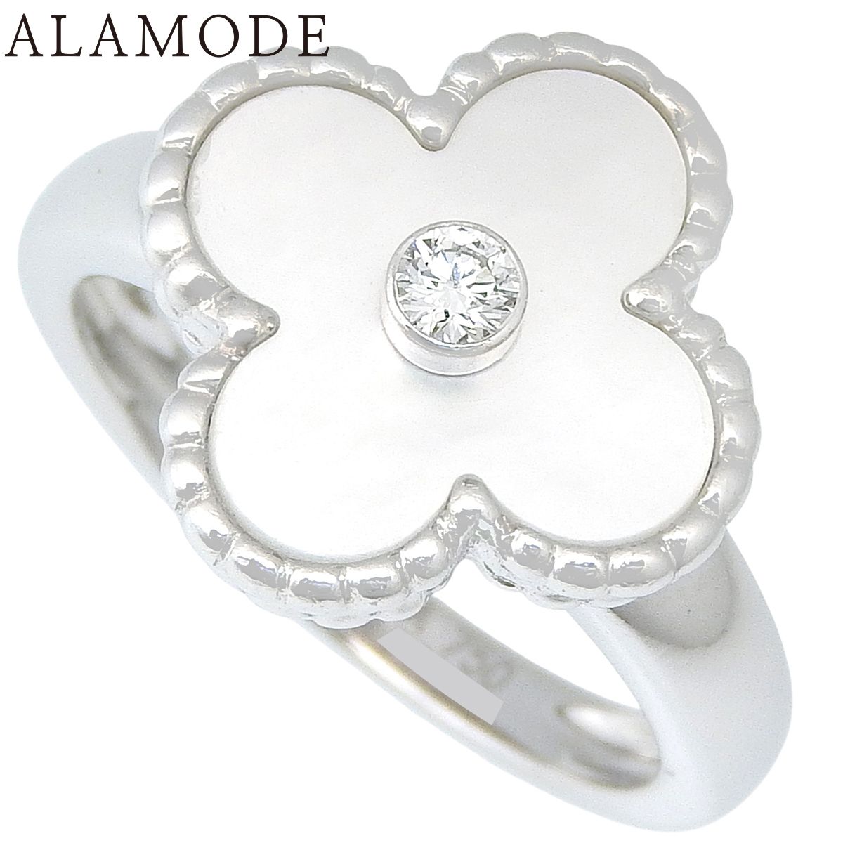 Van Cleef & Arpels(ヴァンクリーフ＆アーペル) ヴィンテージ アルハンブラ リング ダイヤモンド/マザー オブ パール VCARF48900 K18WG 52 7.3g 指輪 ジュエリー 1PD シルバー 41100099361【アラモード】