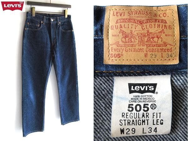 希少 00sビンテージ メキシコ製 Levi's リーバイス 505 ジッパーフライ デニムパンツ W29 インディゴ 男女着用可 濃紺 色残り多 USA企画 ヴィンテージ古着