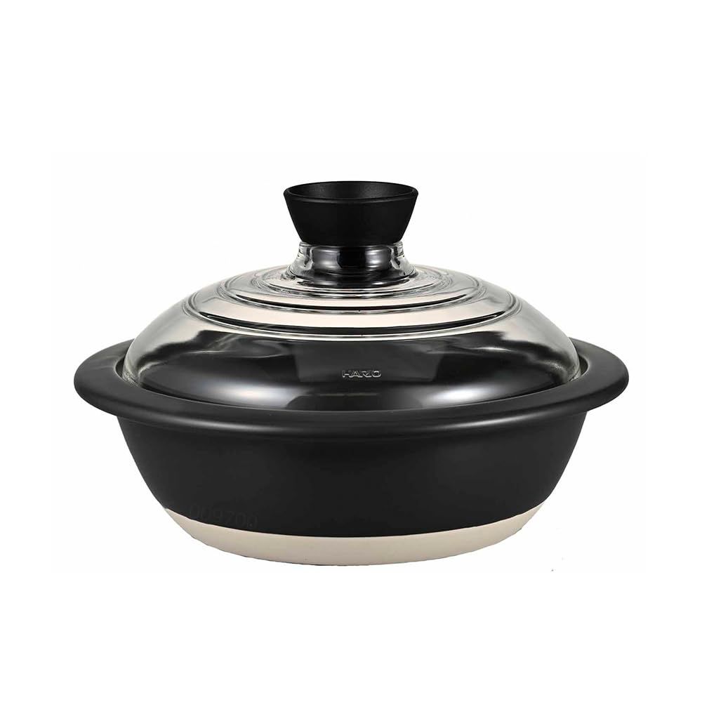 新品 HARIO(ハリオ) フタがガラスの 土鍋 8号 2000ml 中身が見える 耐熱ガラス 陶器 日本製 GDN-225-B-W