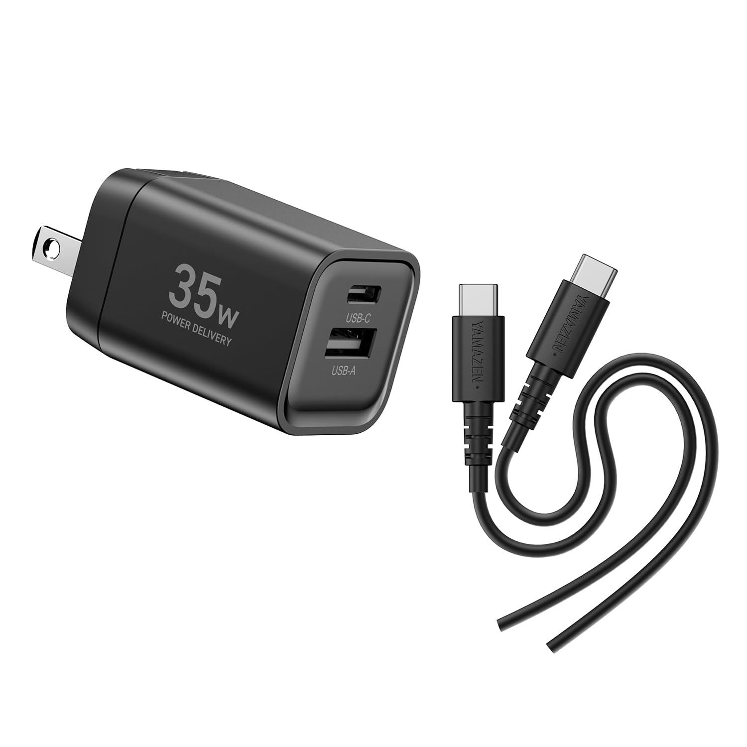 新品 【セット品】[山善] USB Type-C Type-A 充電器 35W PD対応 2ポート GaN スマホ タブレット PSE認証 高速充電 YPD-35CA + USB Type-C to C PDケーブル 1m 60W対応 シリコン YPDC-60