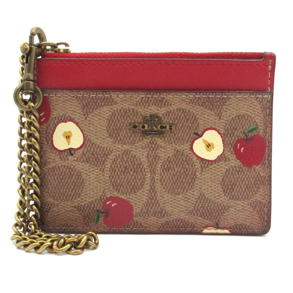 COACH(コーチ) パスケース シグネチャー柄 88258 ベージュ×ブラウン×レッド レザー 5,184円