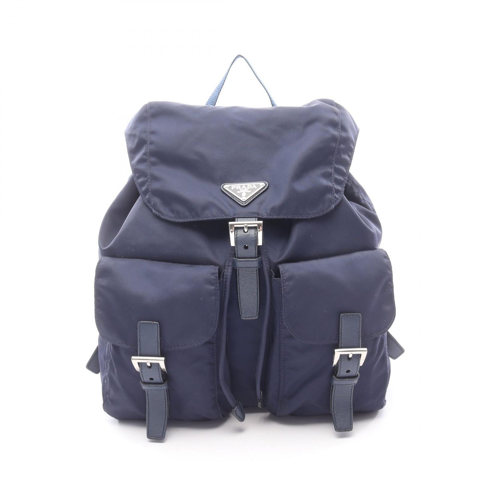 プラダ PRADA リュックサック バックパック ネイビー ナイロン サフィアーノレザー トライアングルロゴ バックパック レディース Used A
