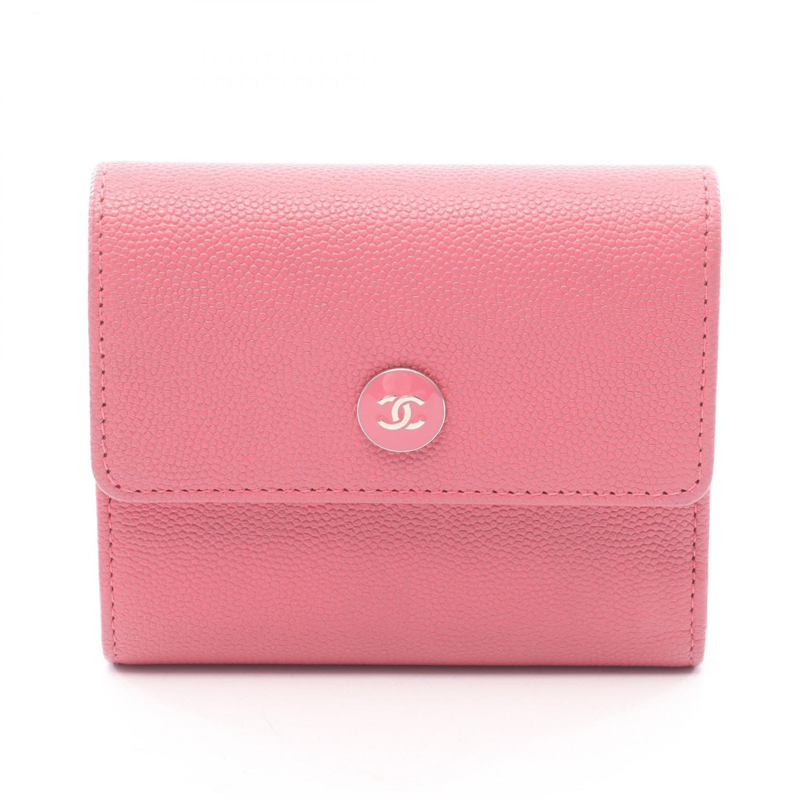シャネル CHANEL 三つ折り財布 ココボタン ピンク キャビアスキン(グレインドカーフ) ココボタン 三つ折り財布 レディース Used A