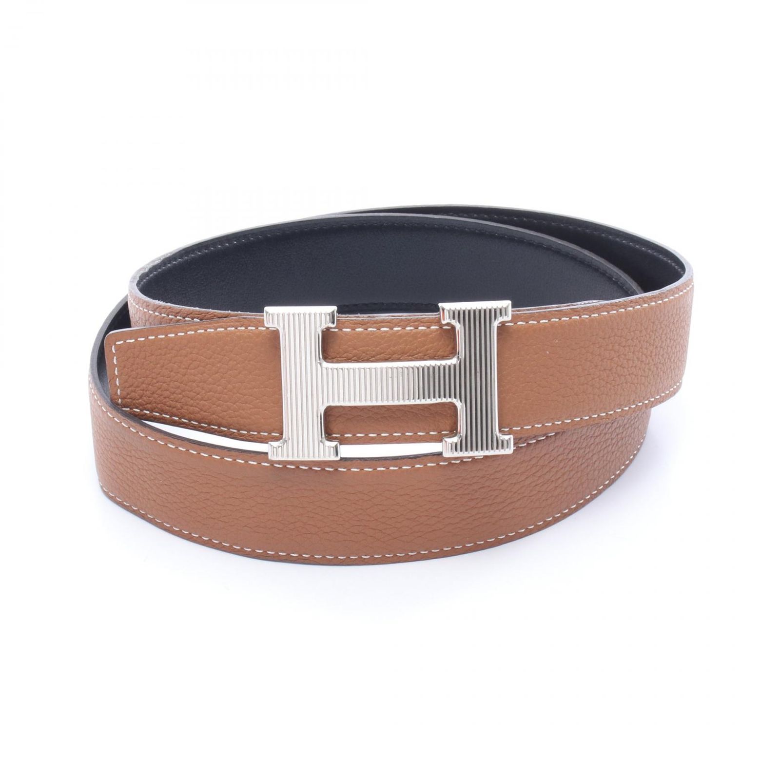 エルメス HERMES ベルト Hストリエ ノワール ゴールド リバーシブル