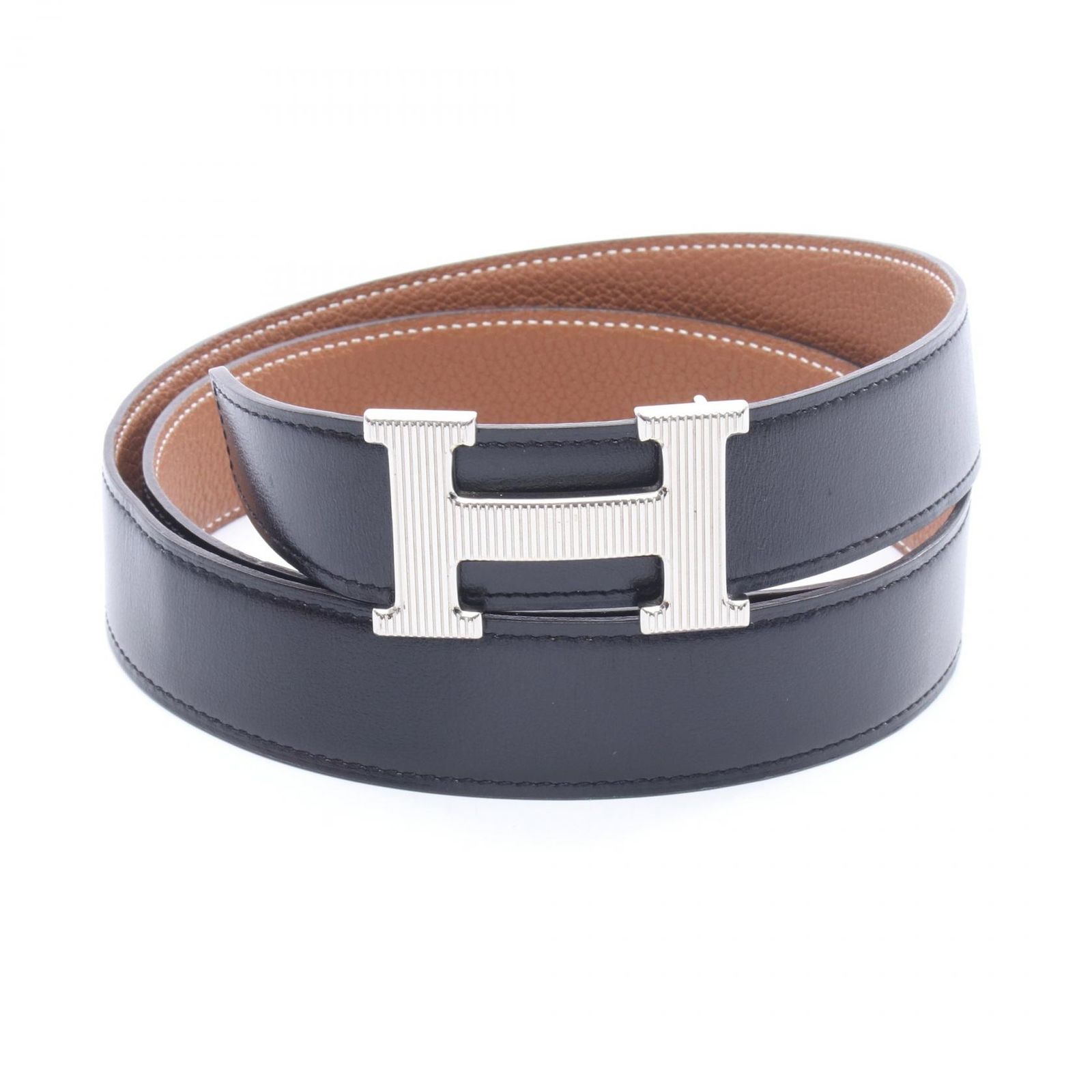 極美品！ エルメス HERMES ベルト Hストリエ カーフ 牛革 ベルト エルメス HERMES ベルト Hストリエ ノワール ゴールド リバーシブル