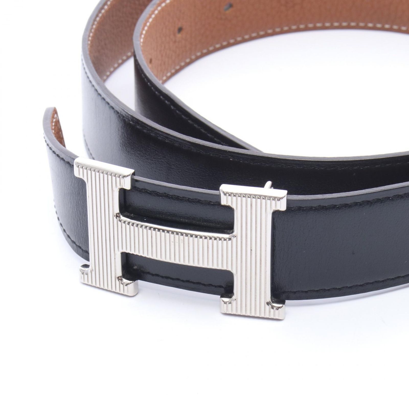 エルメス HERMES ベルト Hストリエ ノワール ゴールド リバーシブル