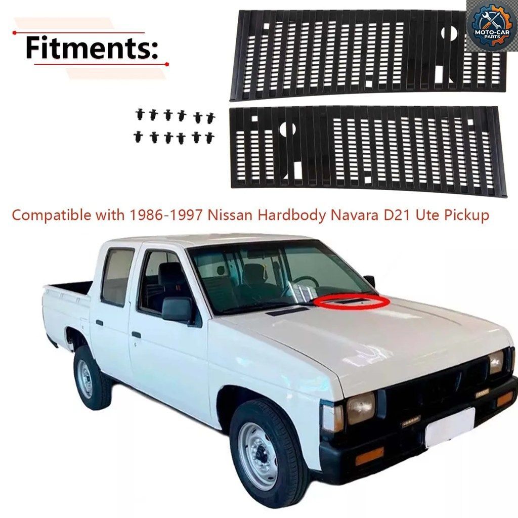 日産ハードボディ ナバラ D21 UTE ピックアップ 1986-1997 用 カーフードカウルトップワイパーカウルグリル（クリップ付き） 66814-0S700