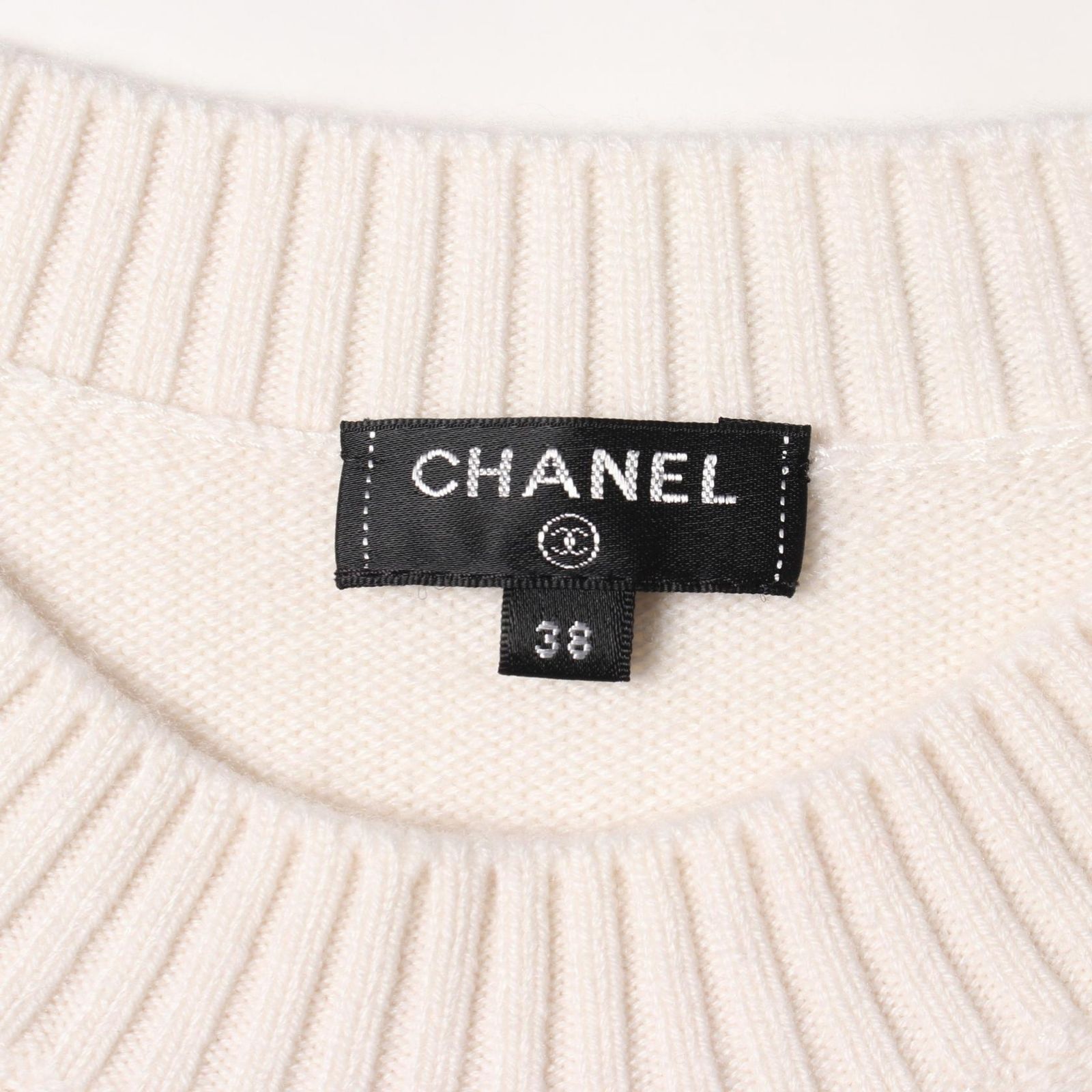CHANEL リブニット　ノースリーブ　ココボタン カシミヤ　シルク シャネル トップス パーカー CHANEL ネイビー ブルー ラメ シルク