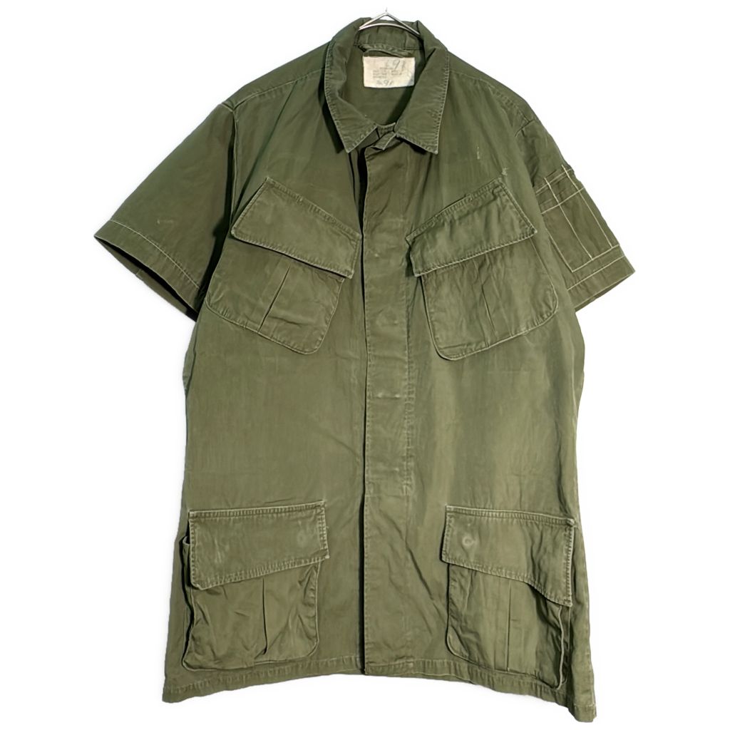60年代 米軍実物 U.S.ARMY リメイク ファティーグジャケット ヴィンテージ ミリタリー オリーブ(メンズ MEDIUM LONG)中古 古着 Y0449