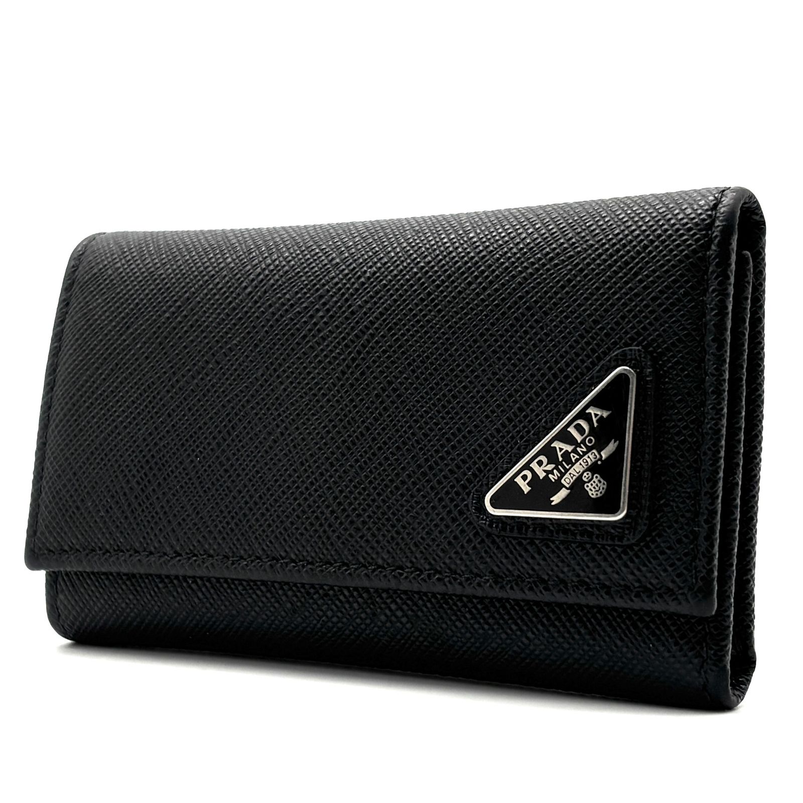 未使用に近い PRADA プラダ サフィアーノ トライアングルロゴ キー 