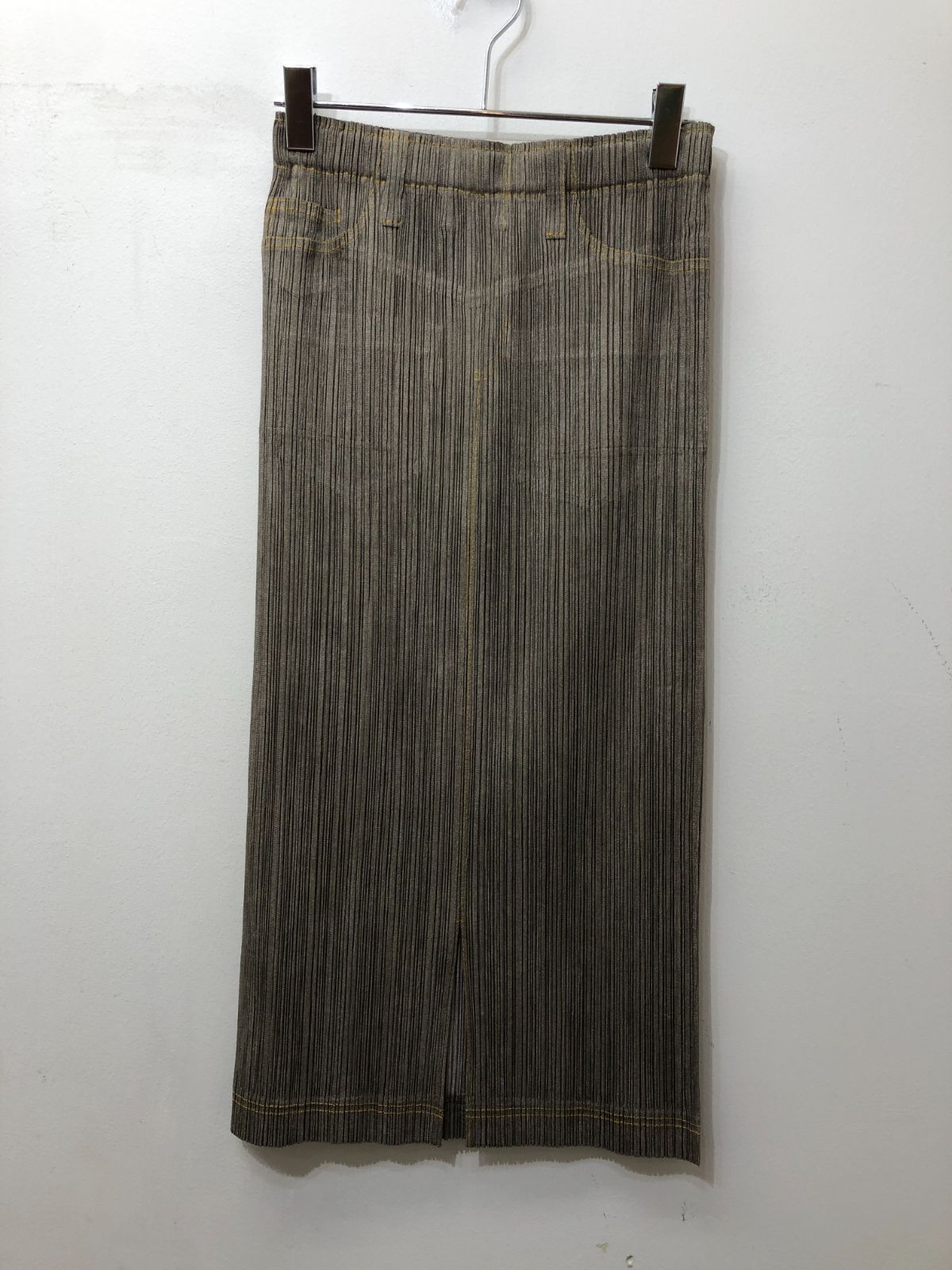 187☆PLEATS PLEASE ISSEY MIYAKE プリーツプリーズ☆センタースリットスカート【2】デニムステッチ