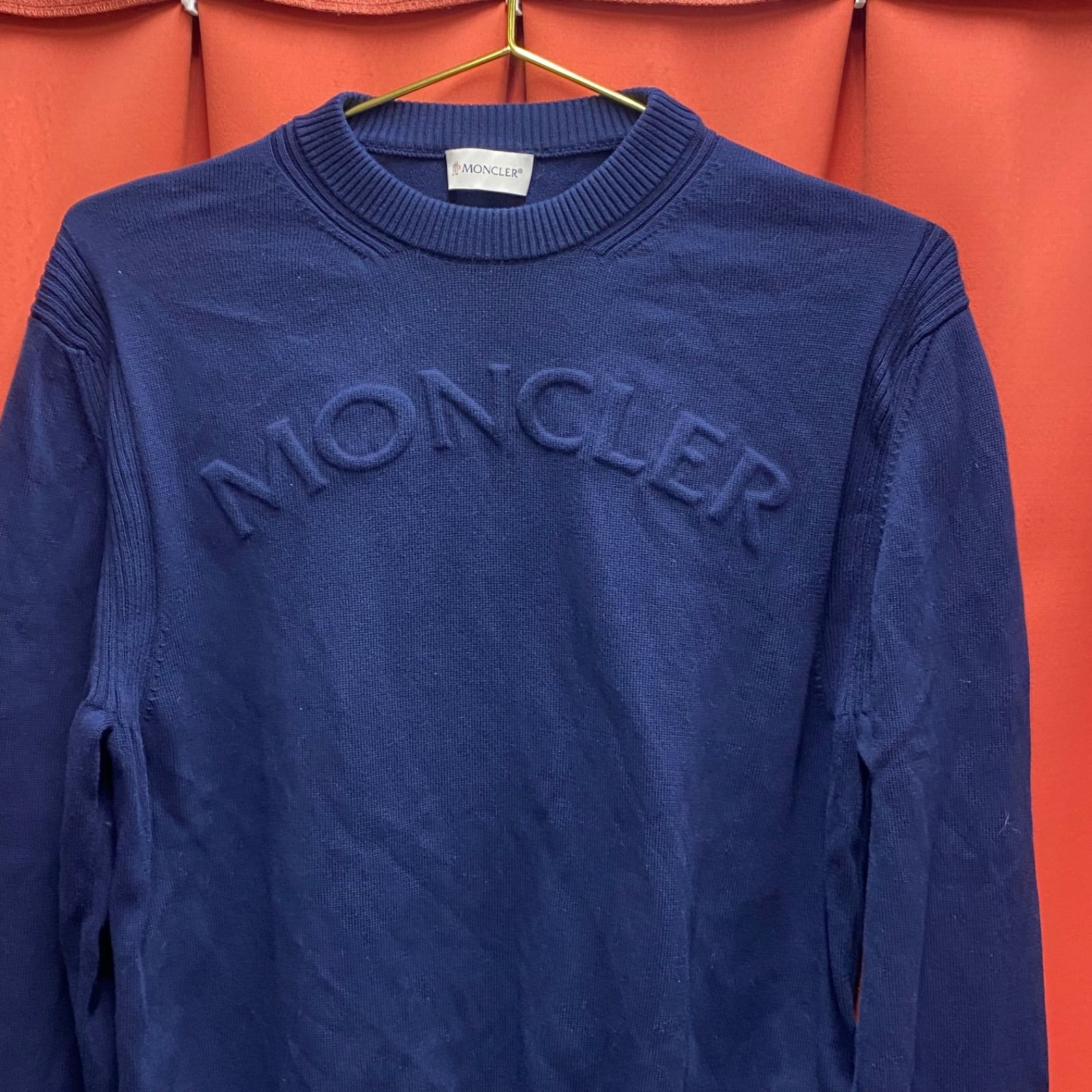 MONCLER モンクレール ロゴ ニット セーター 長袖 クルーネック ブルー MONCLER モンクレール ロゴ ニット セーター 長袖 クルーネック ブルー