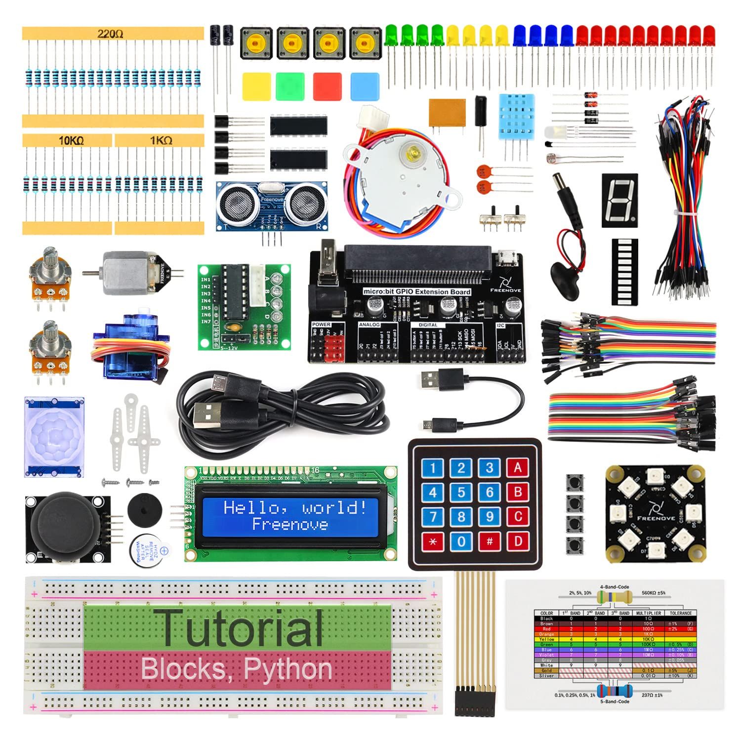 Freenove Ultimate Starter Kit for BBC micro:bit（別売、V1 & V2に対応）、316ページの詳細なチュートリアル、224アイテム、44プロジェクト、ブロックとPythonコード