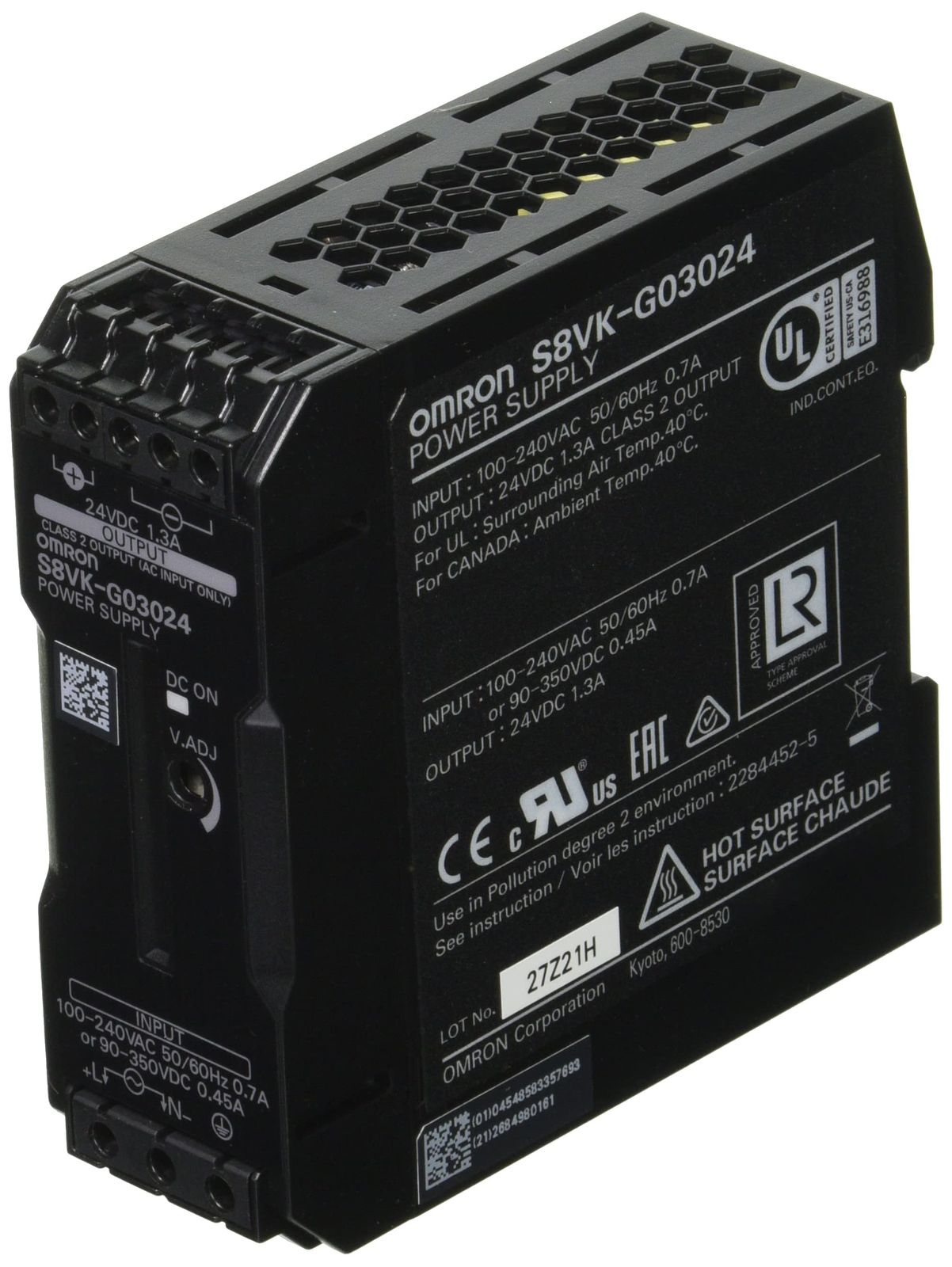 オムロン(Omron) スイッチング・パワーサプライ 単相 30W AC100-240入力/DC90-350入力 24V1.3A出力 (正式製品型番:S8VK-G03024)