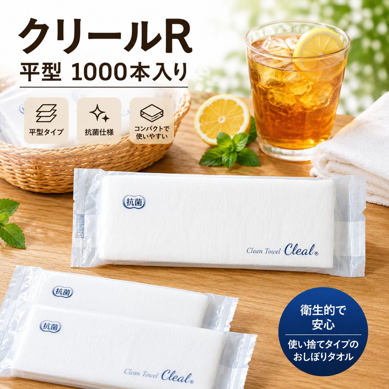 クリールR（平型）1000本入り 抗菌 和紙おしぼり 業務用 個包装 厚手 紙おしぼり 日本製 使い捨て 飲食店