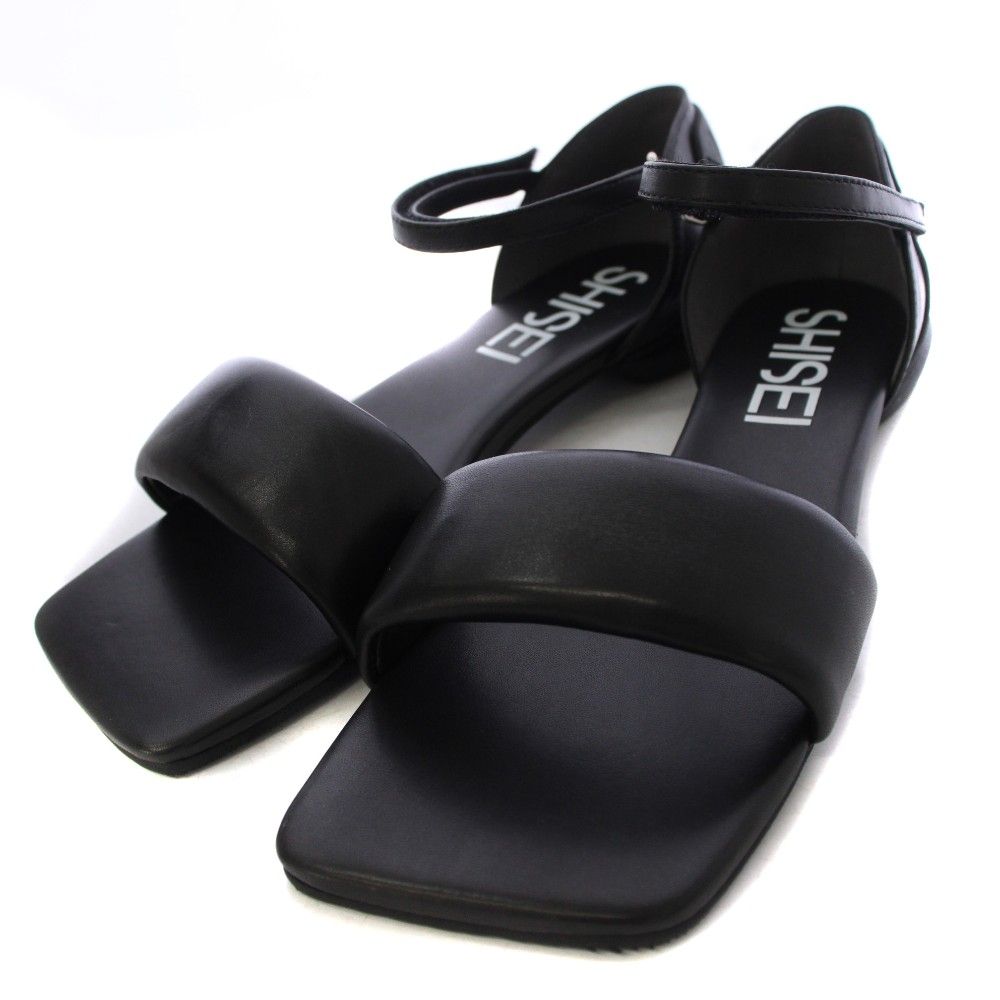 シセイ SHISEI PADDED SANDALS サンダル スクエアトゥ ローヒール ストラップ レザー 37 黒 42023S-0909-404 /BM