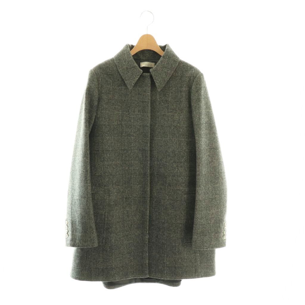 ニナリッチ NINA RICCI ウール チェックコート ステンカラーコート 38 グレー ブラック /ES ■OS