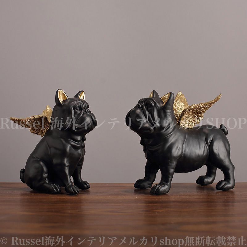 天使の子犬モチーフ 装飾オブジェ 2点セット