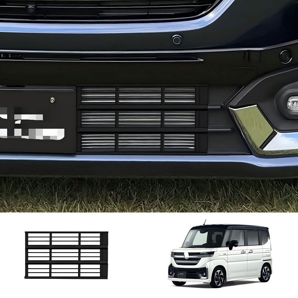 スズキ Suzuki スペーシアカスタム SPACIA Custom 2024年 MK94S MK54S対応 フロントグリル ガーニッシュ Aデザイン 1点 ABS製 マットブラック 貼り付け式 外装トリム 傷防止 擦れ防止 保護 装飾 ドレスアップ 専用設計