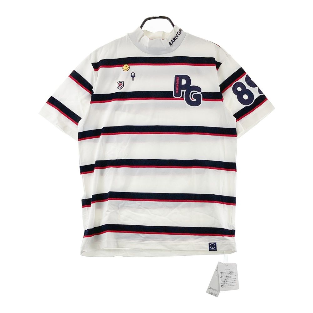 サイズ：6 PEARLY GATES パーリーゲイツ モックネック 半袖Tシャツ ボーダー柄 ホワイト系 [240101677530] ゴルフウェア メンズ ストスト
