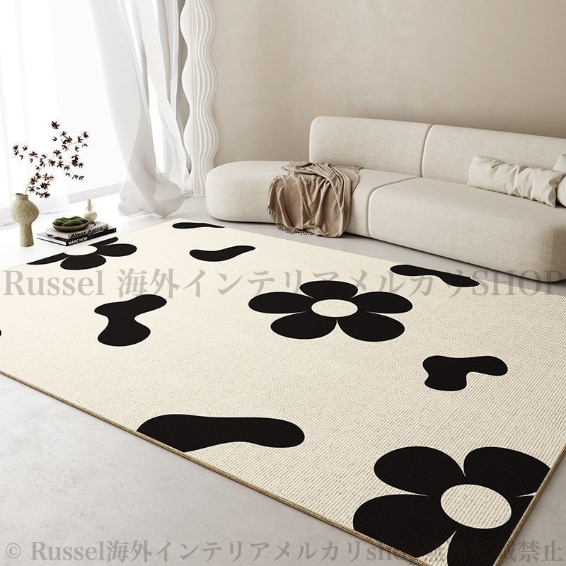 カーペット 絨毯 ラグ おしゃれ 200×300 長方形 花 フラワー ベルベット 滑り止め カットはさみで切れる 毛足短い 北欧 リビング