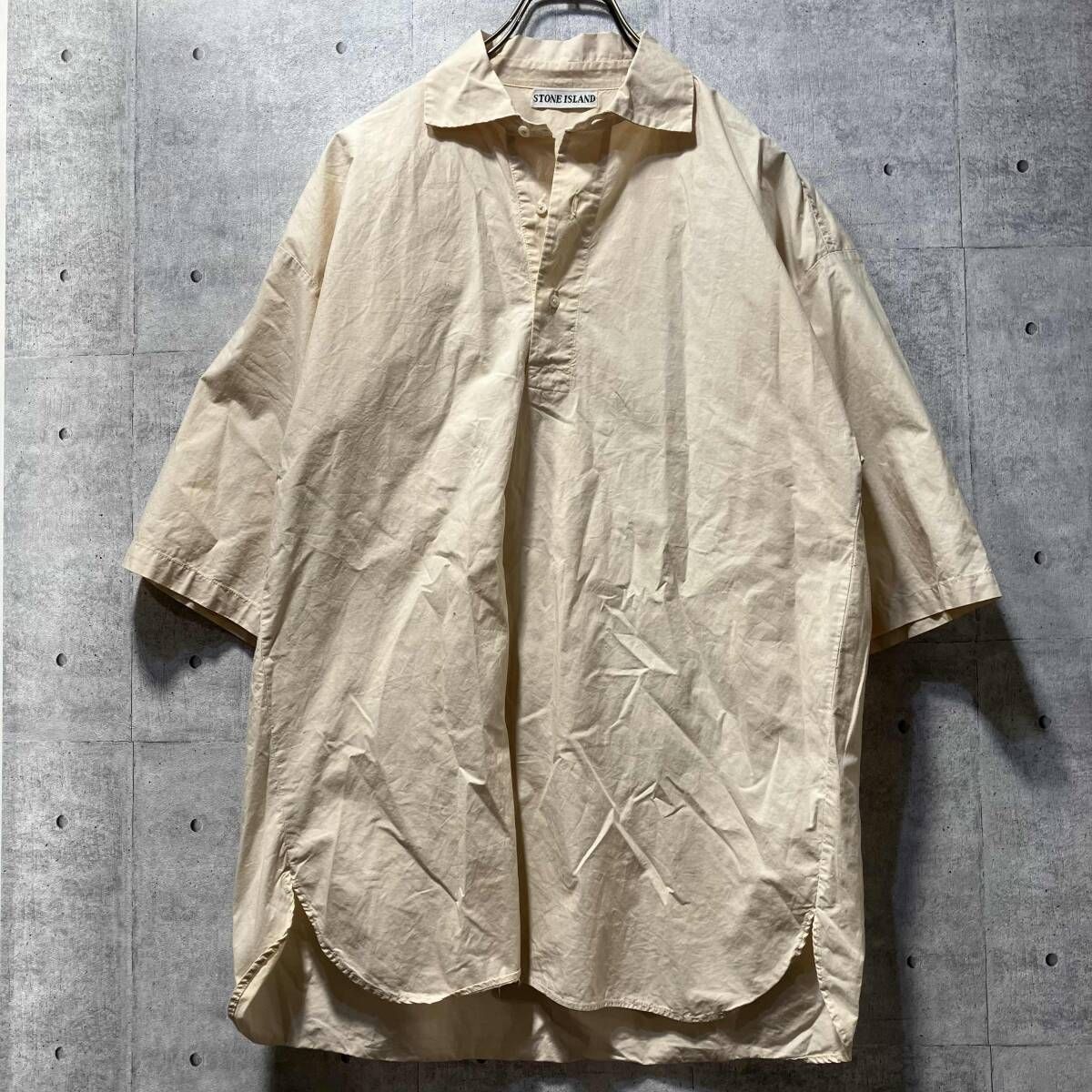 90s STONE ISLAND 半袖シャツ コットンオーバーサイズプルオーバーシャツ サイズM ベージュ系 ストーンアイランド