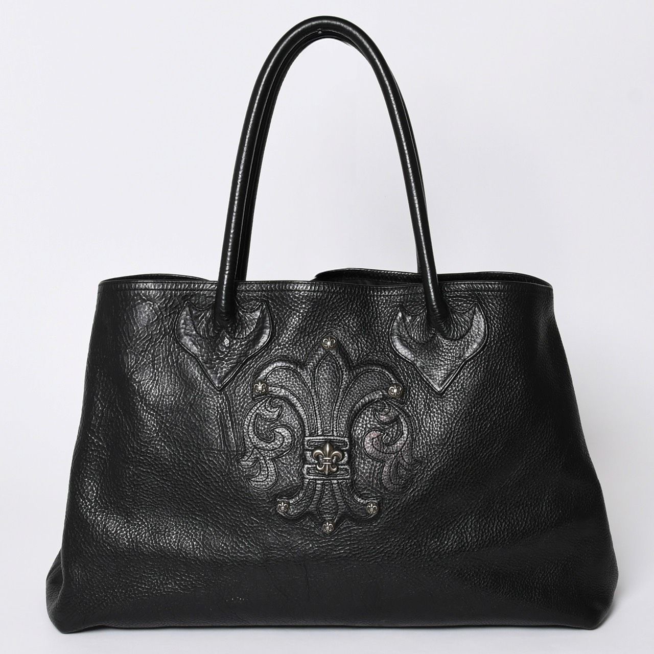CHROME HEARTS クロムハーツ TOTE W SNP BS FLUER スナップ トートバッグ BSフレアパッチ レザー シルバー925 ブラック 美品 中古 4a001765