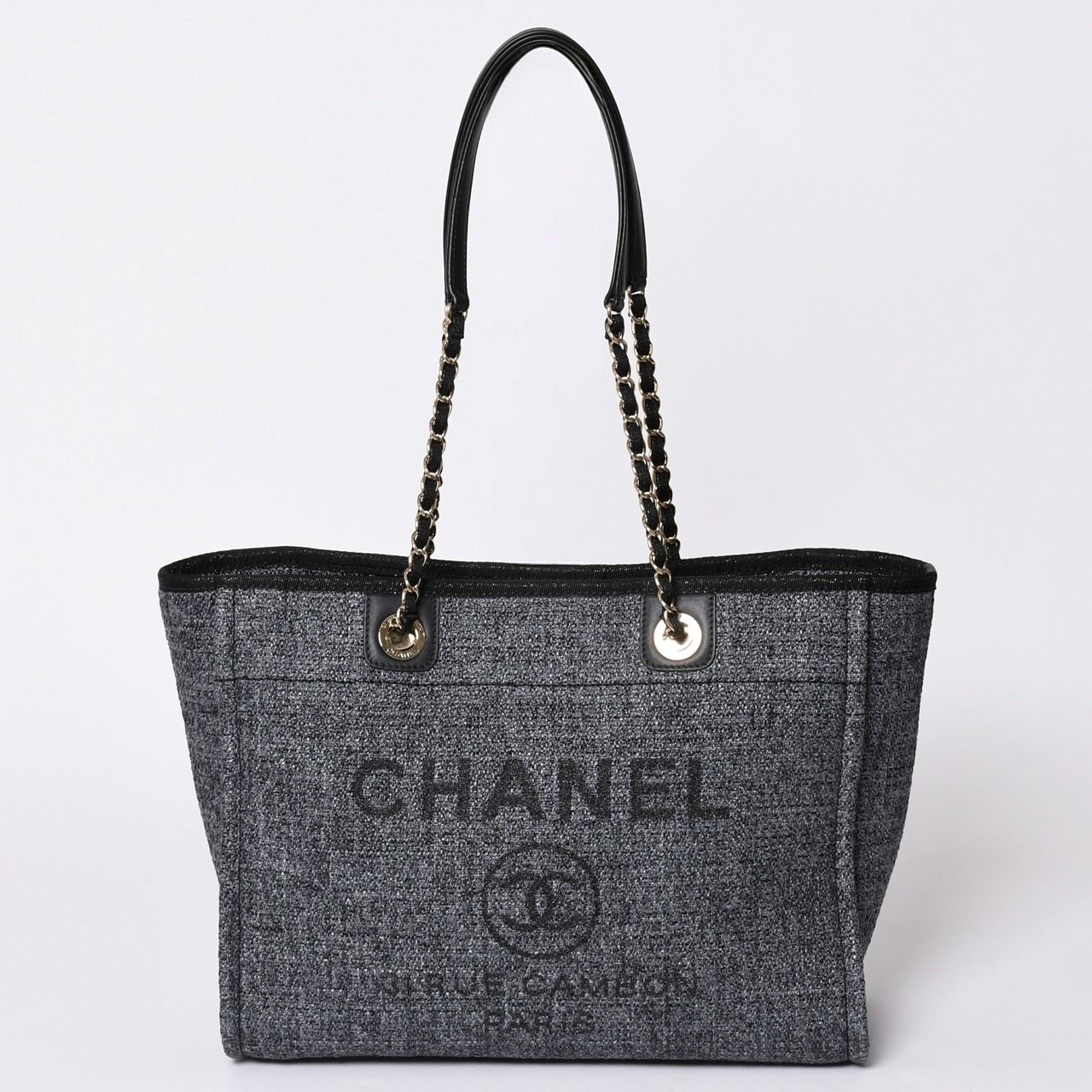 CHANEL 　美品⭐︎ドゥーヴィル　ショッピングバッグ　グレーツイード 極美品 CHANEL シャネル Deauville ドーヴィル チェーントートバッグ