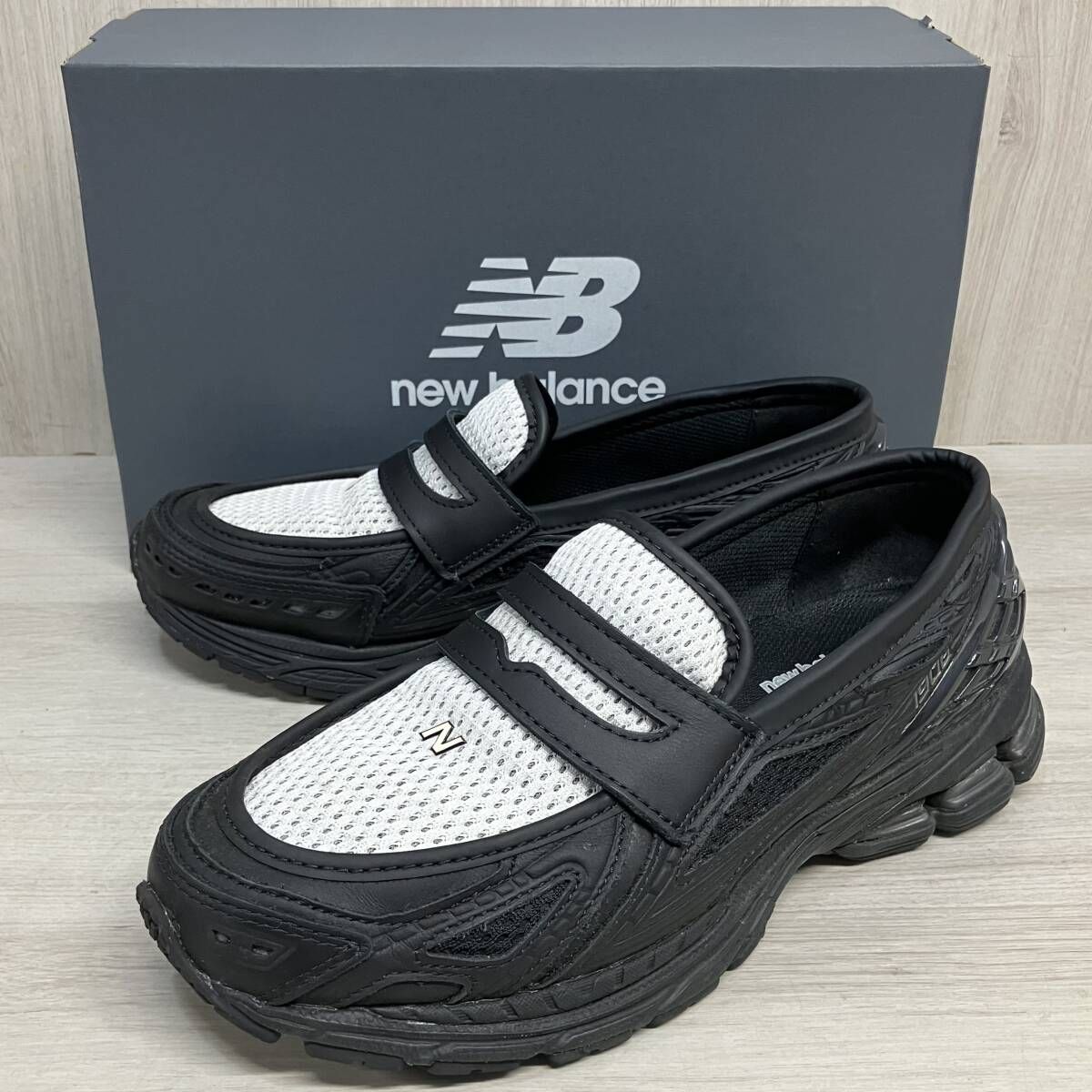 new balance U19068G9 ローファー スニーカー ドレス シューズ ニューバランス メッシュ 本革 レザー ブラック ホワイト メンズ 27cm
