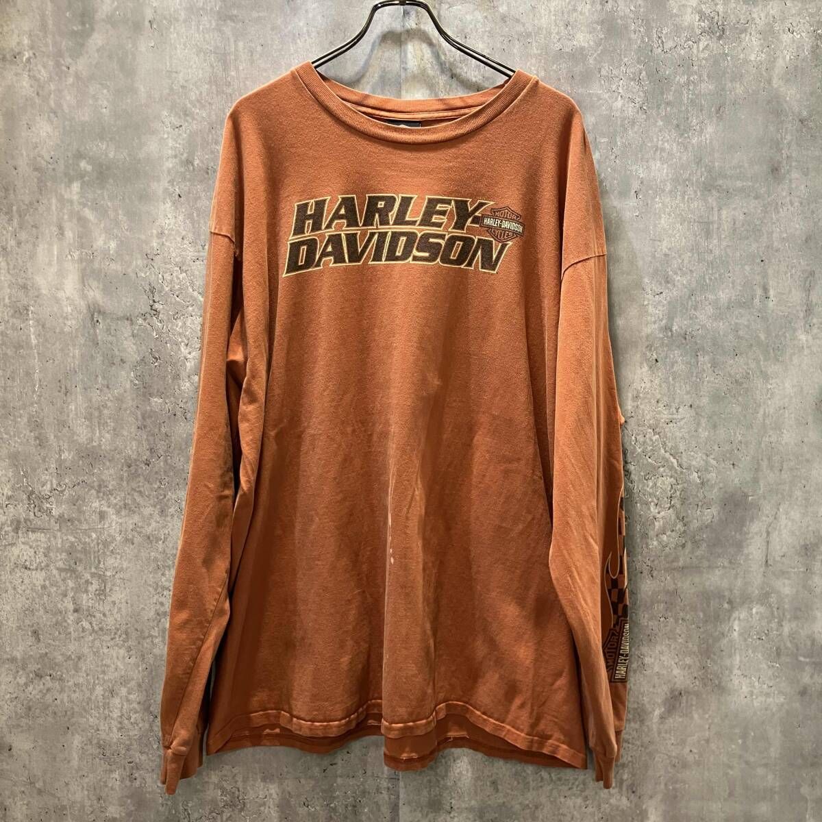 USA製 HARLEY DAVIDSON ハーレーダビッドソン 両面プリントロングスリーブTEE オレンジ サイズ3XL