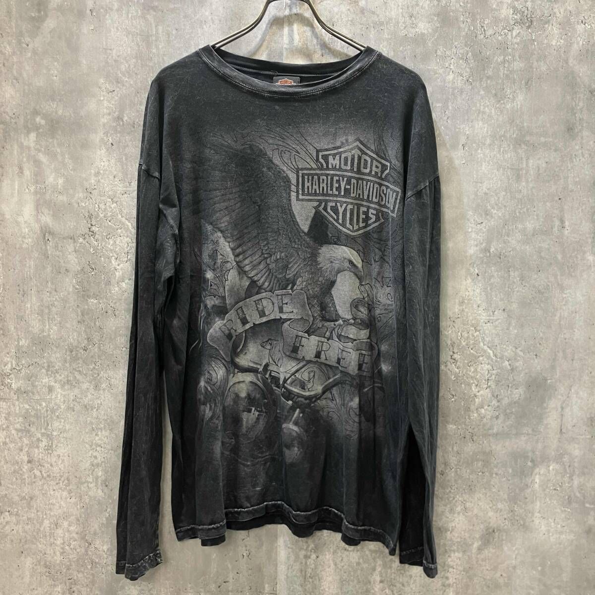 USA製 HARLEY DAVIDSON ハーレーダビッドソン 両面イーグルプリント 長袖Tシャツ ブラック サイズ L