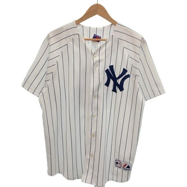 【中古】　Majestic　ユニフォーム　ゲームシャツ　半袖　ニューヨークヤンキース　NY　ワッペン　韓国製　古着　/7044