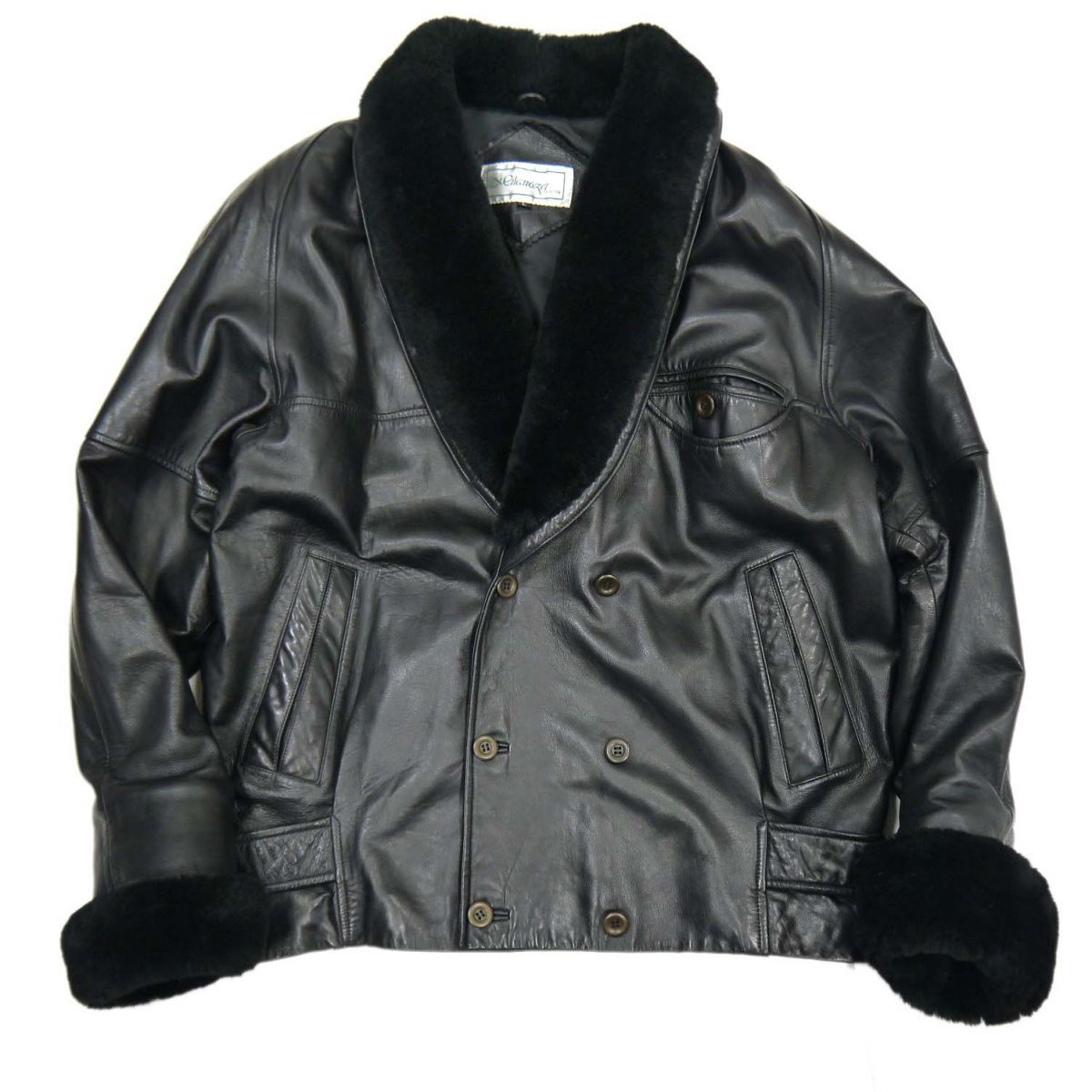 80s 90s 古着◆Milanoza COLLECTION レザージャケット 衿袖口ムートンボア 本革 ブルゾン ヴィンテージ メンズ