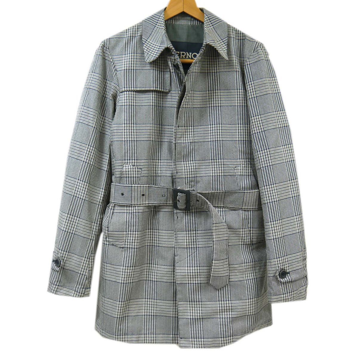 定価118,800円◆HERNO ヘルノ グレンチェック ベルテッドコート 撥水加工 IM0098U イタリア製 ステンカラー ベルト付き メンズ