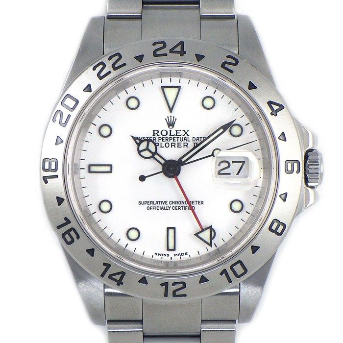 ロレックス Rolex 腕時計 エクスプローラーII 16570 GMT デイト 夜光針 夜光インデックス ホワイト文字盤 SS 自動巻き 【OH済み】 【箱・保付き】 【中古】