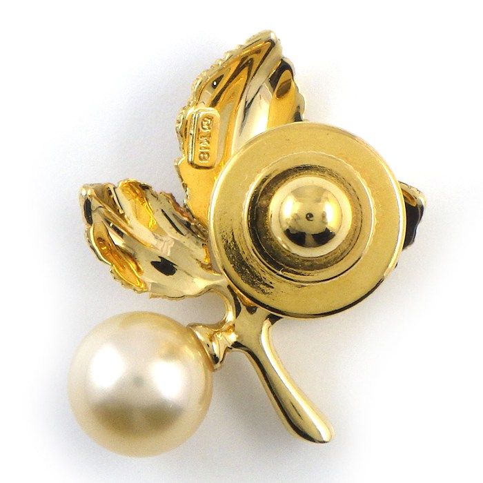 ミキモト MIKIMOTO ピンブローチ リーフモチーフ パール 7.5mm珠 K18YG