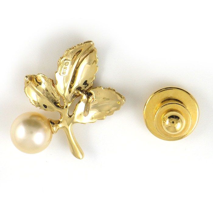 ミキモト MIKIMOTO ピンブローチ リーフモチーフ パール 7.5mm珠 K18YG