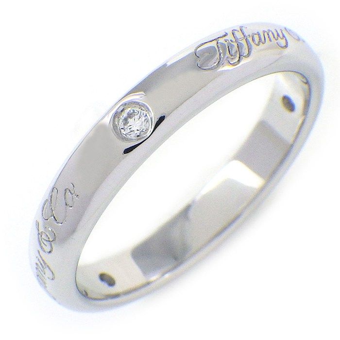 ティファニー Tiffany & Co. リング ノーツ ルシダ ロゴ 3ポイント ダイヤモンド PT950 8号 【中古】