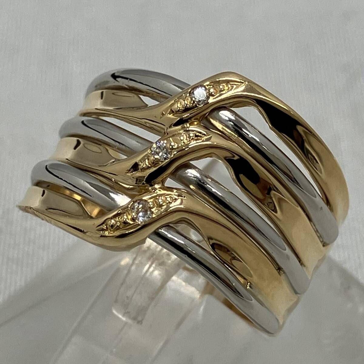 K18 Pt900 コンビ ＃11 総重量約4.8g ダイヤモンド0.03ct リング 指輪