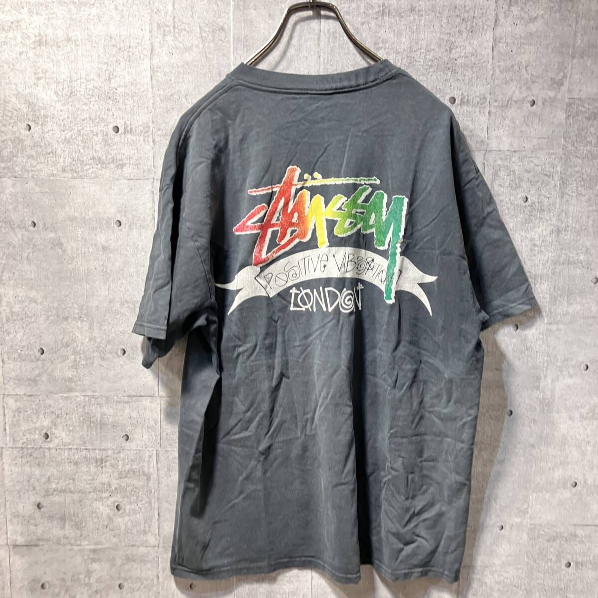 00s OLD STUSSY RASTA LONDON DESIGN TEE サイズL ダークグレー系 オールドステューシー