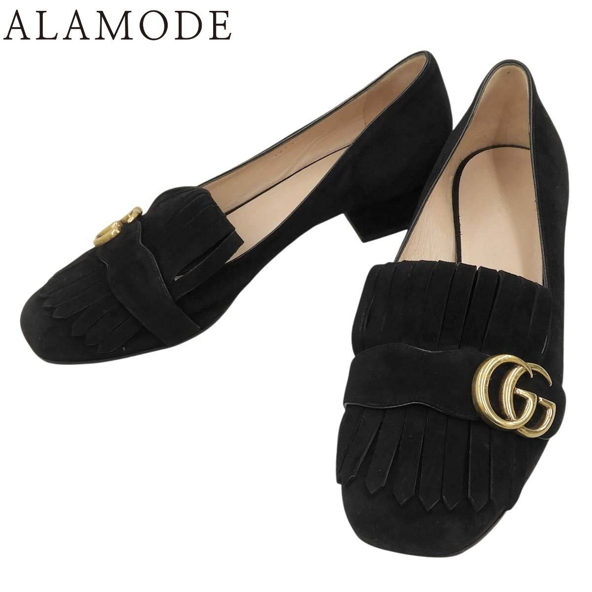 GUCCI(グッチ) GGマーモント フリンジパンプス アパレル 靴 38 1/2 スウェード/スエード ブラック黒 レディース 40802191265【中古】【アラモード】