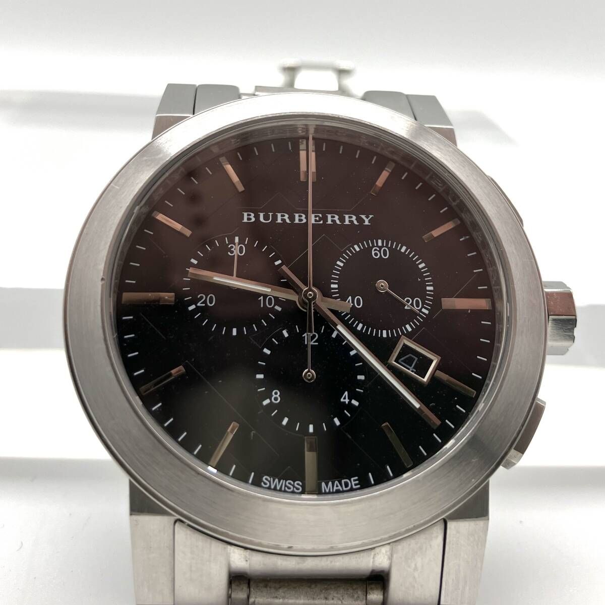 ジャンク Burberry バ-バリー BU9351 黒文字盤 クォーツ ※裏蓋ネジつぶれ、欠品あり/ベルト欠損、劣化あり