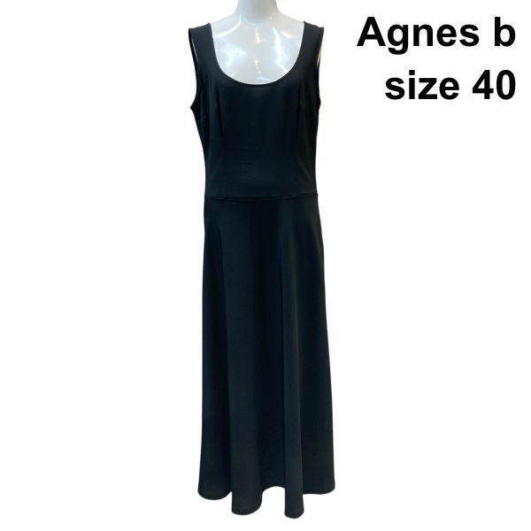 ◇ アニエスベー Agnes b フレアワンピース ノースリーブ オーバルネック マキシ丈 Aライン ウエスト切替 黒 40 L 11号 レディース Z6C711