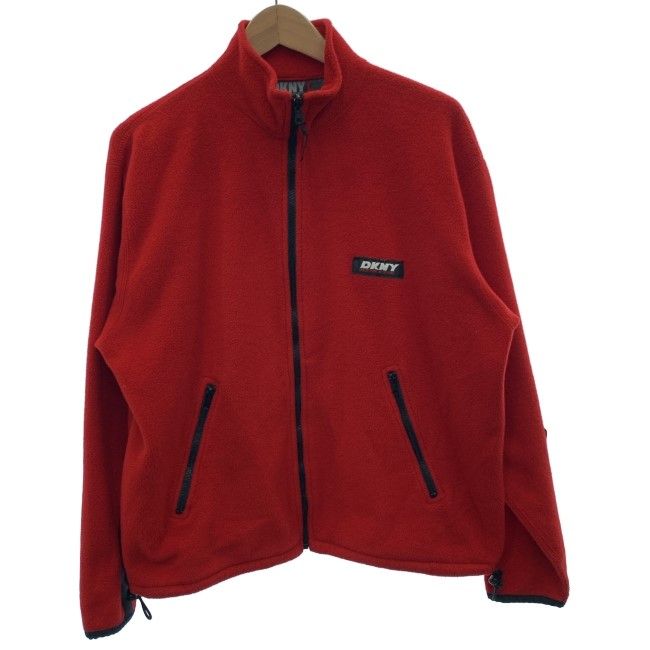【中古】　DKNY　フリース　ジャケット　ハイネック　フルジップ　無地　ワンポイント　USA製　古着　/1911