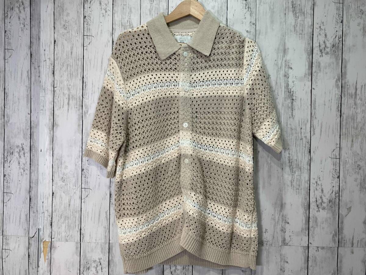 KITH キス 24SS Thompson Crochet Buttondown Kindling トンプソン クロシェット 半袖ニットシャツ ベージュ 24-081-060-0001-2-0