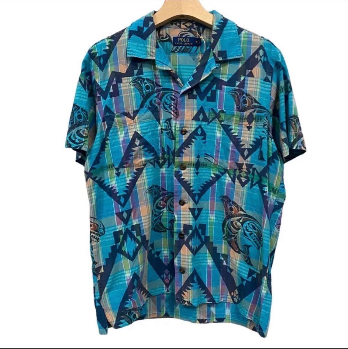Polo Ralph Lauren ポロラルフローレン 開襟アロハシャツ 総柄 チェック 魚