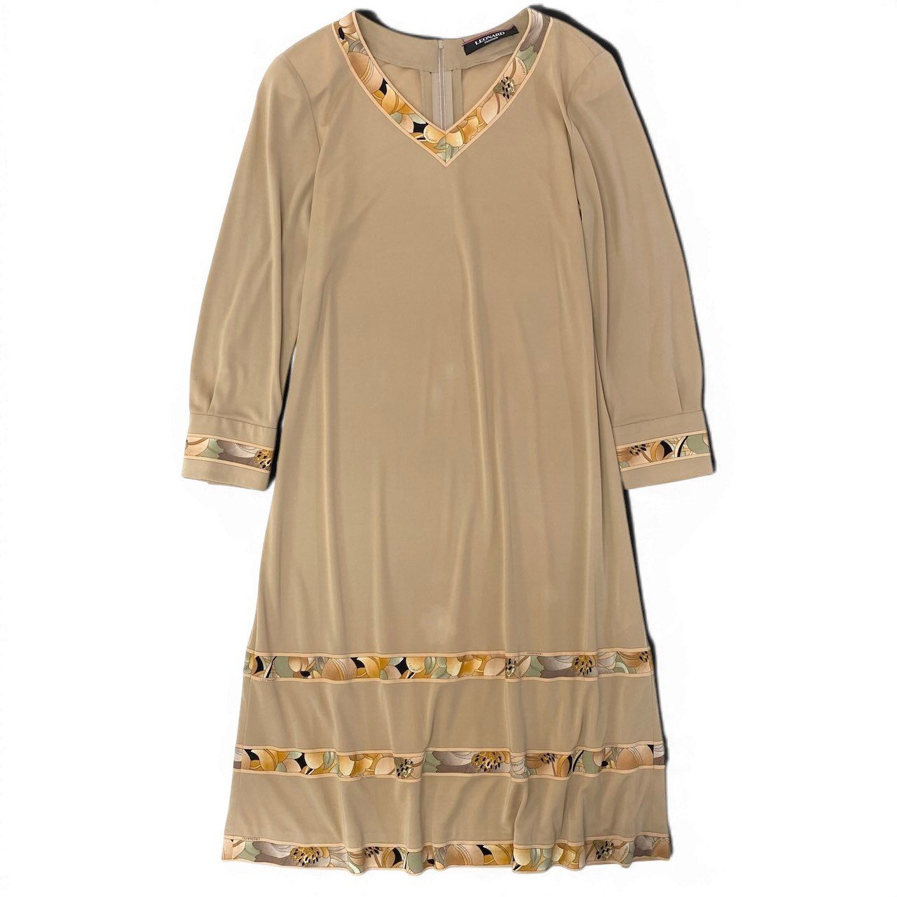 80e6 LEONARD FASHION レオナール 花柄切替プリント ロングワンピース 